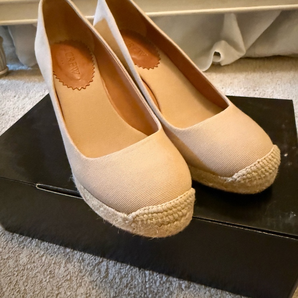 J. Crew Tan Espadrille Wedges with Jute Heel